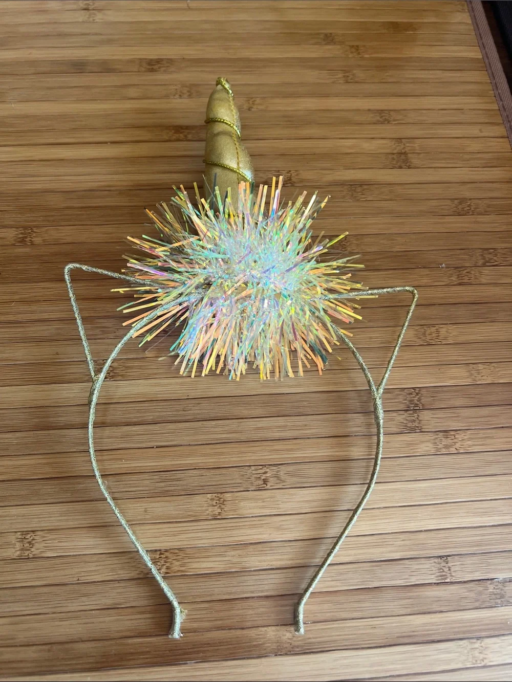 Gold Unicorn Horn Headband for Kids with Iridescent Pom Pom